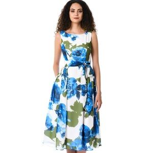 Rose Print Crepe Sash Tie Dress